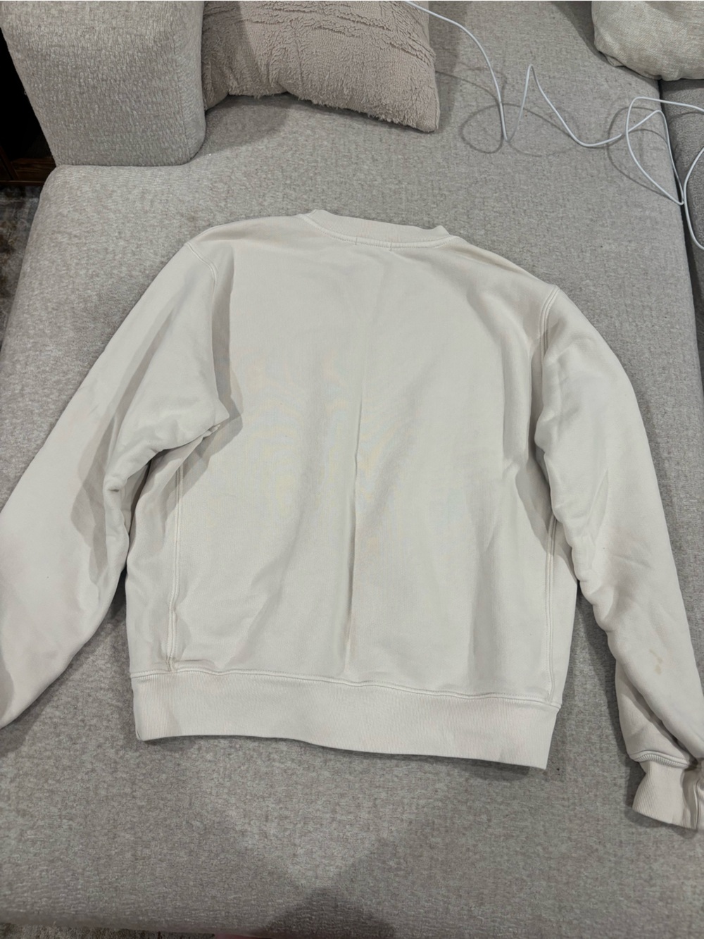 Madhappy Crewneck Sweatshirt in Cream with Navy Arch Logo - Picture 3 of 3